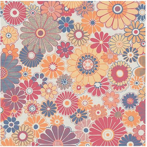 Retro wallpaper wall Profhome 395354 hot embossed non-woven wallpaper slightly textured with floral pattern matt red ochre yellow orange blue 4,5 m2 (1/5)