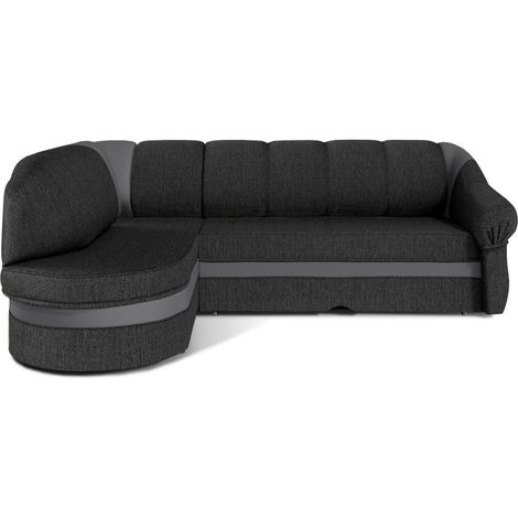 Canapé d'angle gauche convertible BENANA 250 cm gris foncé et noir avec coffre