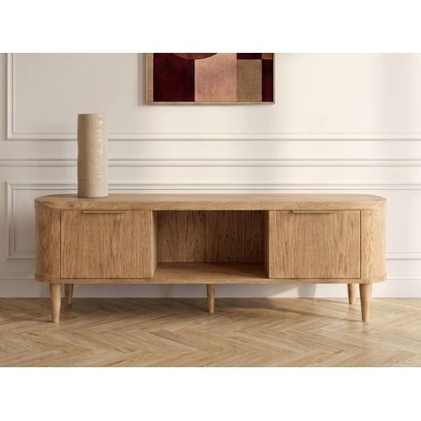 BOBOCHIC - Meuble TV 2 portes 180 cm MAZARGUES placage chêne massif Marron clair (1/5)