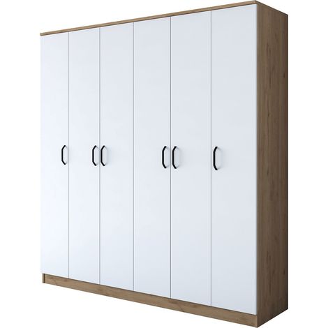 Guardaroba Grande Postua, Armadio Camera da Letto Appendiabiti, 14 Ripiani, Apertura Battente, 180x191h cm Bianco
