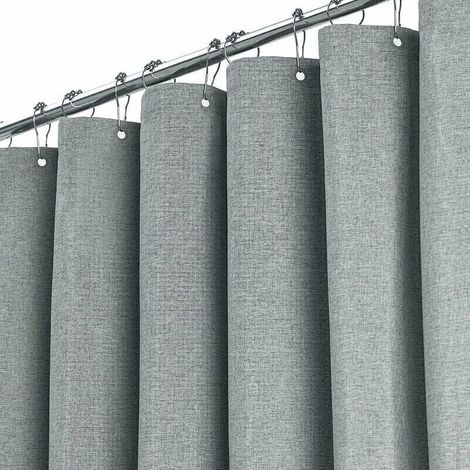 Filiyano-Rideau de douche extra long 180 x 240 cm, grand rideau de douche effet lin avec 12 crochets en plastique, rideau de douche classique en (1/5)