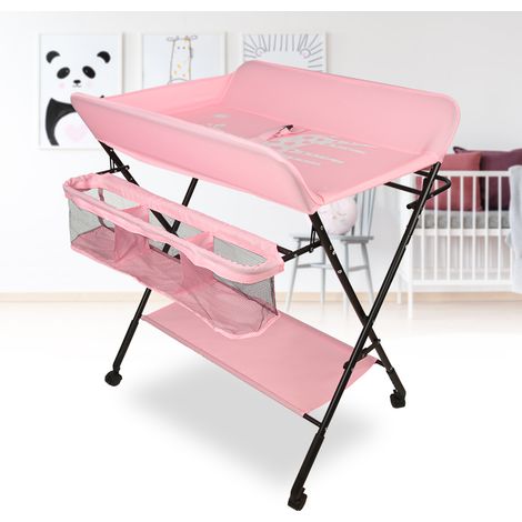 Skecten Cambiador infantil plegable,Estación de pañales para bebés, plataforma de lactancia con carga de 25 kg - Rosado (1/5)