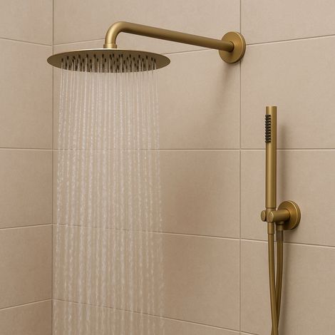 Set per doccia soffione tondo in acciaio inox 250 millimetri finitura oro finitura- oro matt satinato - confezione 1