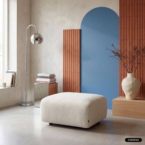 Pouf. module pour canapé. repose-pieds pour canapé 2 places en bouclette crème. L 76 x P 70 x H 41cm - Wallas (1/5)