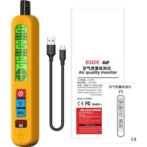 Détecteur de qualité de l'air domestique, capteur semi-conducteur, testeur COVT HCHO, écran rétroéclairé, interface USB-C avec couvercle silicone (1/5)