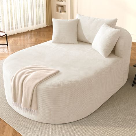 Poltrona relax ovale in velluto a coste beige chiaro, seduta profonda 122 cm e design minimalista, senza montaggio, per soggiorno e angolo lettura FLORAGRACE (1/5)