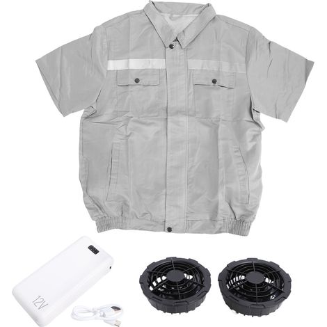 Veste de refroidissement à manches courtes 4 vitesses de vent réglables vêtements climatisés avec bande réfléchissante (1/5)