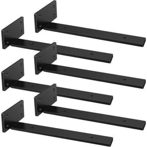 6pcs Heavy Duty Shelf Brackets, 30CM Invisible Floating Shelf Brackets L, Industrial Metal Shelf Brackets, Shelf Supports (Black) (1/5)
