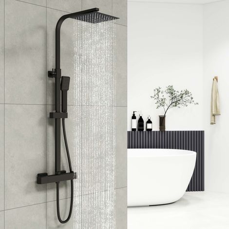 AICA Thermostatic Shower Mixer Square Black Set Twin Head Exposed (1/5)