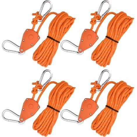 4 Pièces (Orange) Corde de Tente Réfléchissante, 4mm Cordes à Cliquet avec Crochets, 5M Corde De Camping Légère pour Tente, Paracorde Corde avec Poulie pour Auvent, Tente, Bâche, Randonnée Exté (1/5)