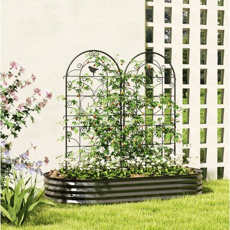 Trellis métallique 50x120 cm noir, lot de 2, à planter, pour plantes grimpantes – MEUBLIV (1/5)