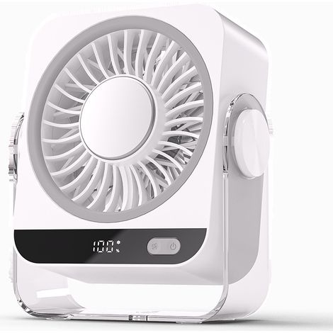 Ventilateur de bureau portable avec technologie de refroidissement, 5 vitesses, rechargeable par USB, batterie de 3600 mAh, inclinaison à 180°, convient pour la chambre, le bureau et les voyages (blan (1/5)