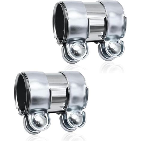 Collier Échappement Inox 50mm, Collier de Serrage Double Tube, Kit Réparation Échappement, Raccord pour Système Échappement Auto Moto (1/4)
