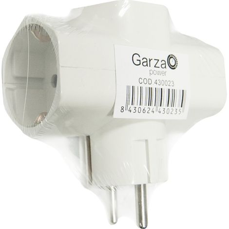 Garza - Adaptador Triple Lateral, Blanco, 3 Tomas, Set De 1 Piezas