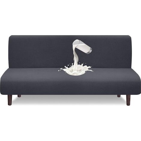 Housse de futon imperméable sans bras - Haute élasticité - Protection futon pour canapé-lit pliable - Antidérapante - Sans accoudoirs - Gris (1/5)