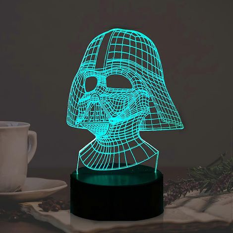 Lampe Chevalier Noir pour Chambre de Garçon, Veilleuse 3D Dessin Animé Dark Vador Guerrier Sombre LED 7 Couleurs, Télécommande USB, Lampe de Table, Ambiance Fêtes RGB