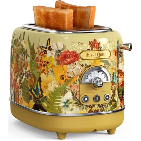 Grille-Pain Vintage - WEISS CANNON - Double Fente 38 mm - 3 Fonctions - 6 Niveaux de Cuisson - Jaune Imprimé