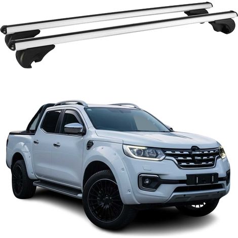 OMAC Aluminium Dachträger Querträger für Renault Alaskan 2017-2021 – TÜV / DIN 75302:2019 – Abschließbar – Max. 75 kg – 2 Stangen Silber (1/5)