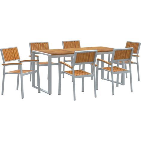 Maison Exclusive - Garten Essgruppe 7 pcs Grau Massivholz Akazie