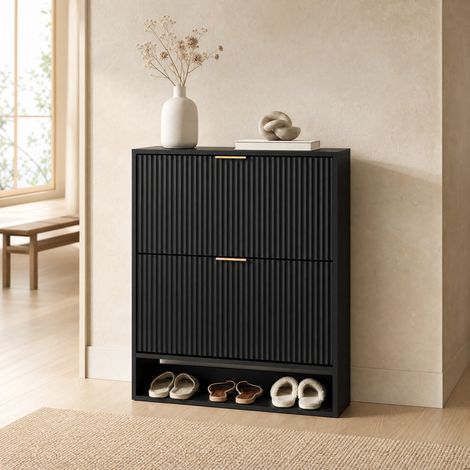 Schuhschrank 80 x 24 x 102 cm in Schwarz mit Klappen, höhenverstellbaren Böden und Kippschutz (1/5)