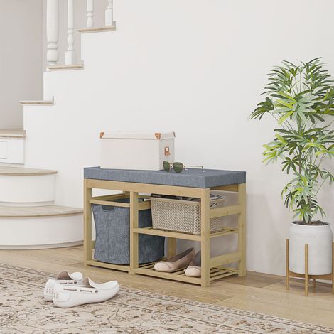 Armoire à chaussures 69x30x45 cm avec siège panier amovible et étagères ouvertes pour 4 paires de naturelles (1/4)