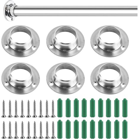 Set di 6 staffe rotonde da 25 mm in acciaio inox per aste per tende, staffe terminali resistenti per aste per armadi, portasciugamani, aste per doccia, tende (1/5)