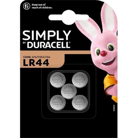 Duracell Batterie a Bottone Simply LR44 1,5 V - Confezione 5 Pezzi - (1/2)
