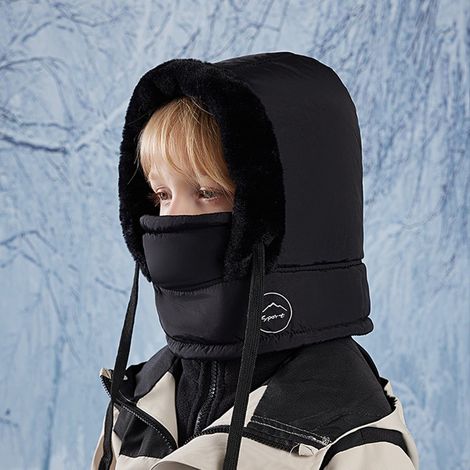 Cagoule thermique d'hiver (1 pièce) pour enfants de 4 à 10 ans, masque multifonctionnel en polaire pour le ski et le vélo, ajustable et coupe-vent, avec cache-cou intégré, pour garçons et filles, noir (1/3)