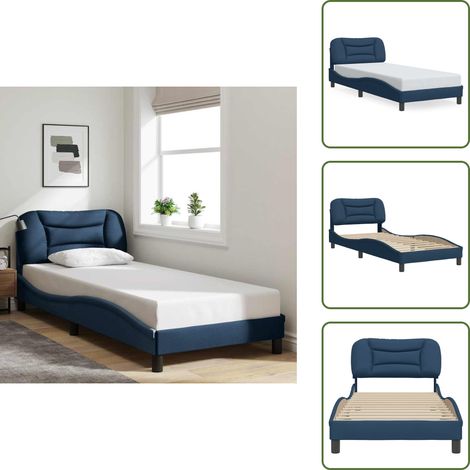 The Living Store Cadre de lit sans matelas Hvar bleu 90x200 cm tissu - Coussin de tête de lit (1/5)