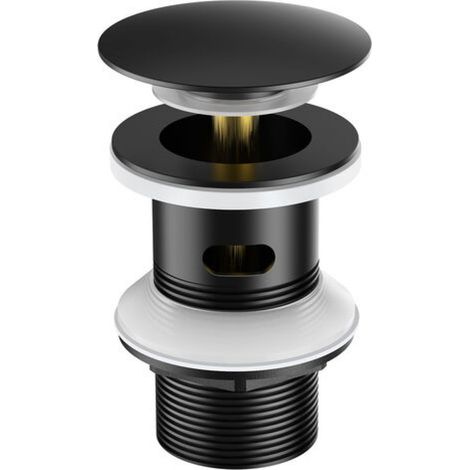 Bonnet de Siphon à Pression - Évacuation Automatique avec Débordement - Finition Noire - Raccord Fileté 1 ¼ Pouces - Pour Lavabo et Baignoire - 1 Pièce (1/5)