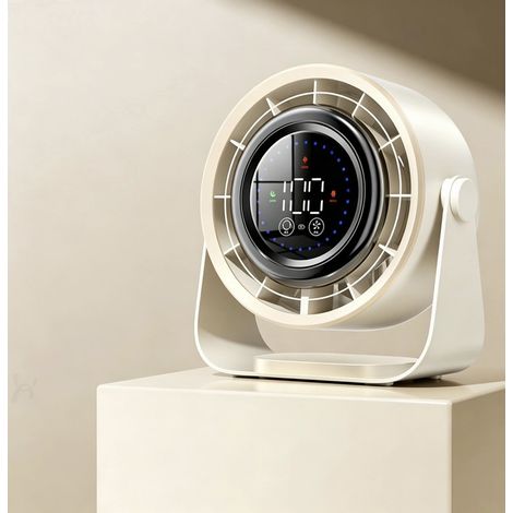 Petit Ventilateur de Bureau,5000mAh Ventilateur à Pile,1-199 vitesses et tête rotative à 105°, Affichage LED,Ventilador de Pared de Puissant Flux d'Air pour Bureau et Maison,Chambre,cuisine(blanc cass (1/5)