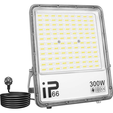 Projecteurs LED Extérieur Avec Prise EU, Spot LED 300W 30000LM Blanc Froid 6000K IP66 Etanche Eclairage Exterieur Lumière de Sécurité LED pour Jardin Patio Garage Terrasse Maison Chantier