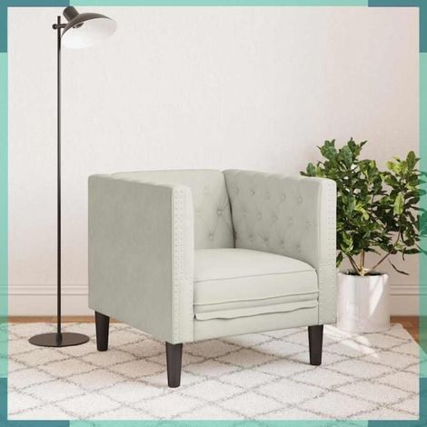 372680 Fauteuil Chesterfield crème velours (1/5)