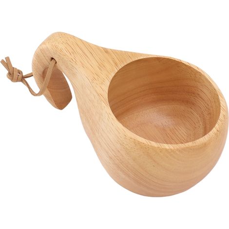 Tasse de camping en bois de style nordique, polie à la main, portable et munie d'une anse, idéale pour le café, le thé et le lait. Convient pour le café, le thé et le lait. (1/5)