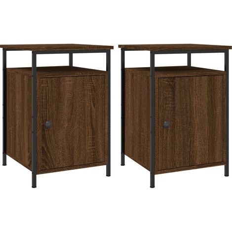Juego de 2 mesitas de noche con compartimento con puerta 40 x 42 x 60cm madera de ingeniería marrón y hierro DEC035865