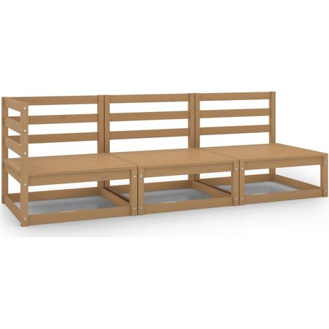 Salon de jardin 3 pcs  Meuble de jardin Mobilier de jardin Marron miel Bois de pin massif 41677 (1/5)