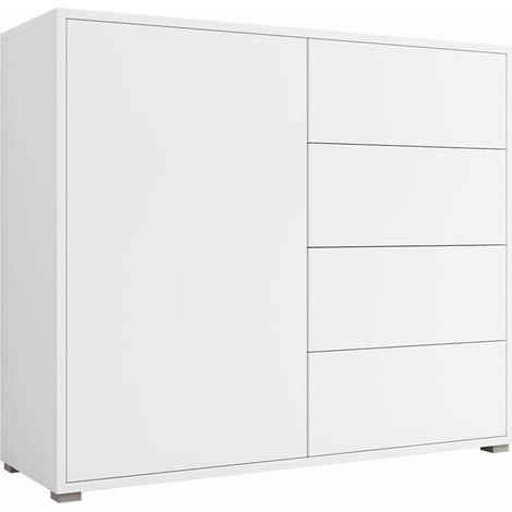 Mirjan24 – Commode blanche stratifiée 93x100x41cm – Système push to open – Résistante aux rayures – Fabriquée en Union Européenne