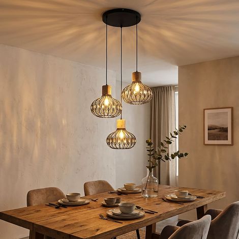 LED Hängeleuchte Pendelleuchte Esszimmerlampe 3-flammig Schwarz Metall Ø 47 cm (1/5)