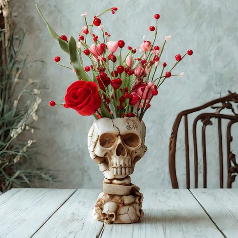 (1 article) Ornement, Pot de fleurs en forme de tête de mort, Décoration d'Halloween, Pot de fleurs d'intérieur, Pot de fleurs gothique pour la m (1/5)