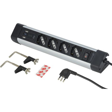 Electraline 61918 Multipresa Scrivania 4 Posti Polivalenti, Schuko + 10/16 A, con 3 USB (2 USB A 3.0A + 1 USB C 20W (1/5)