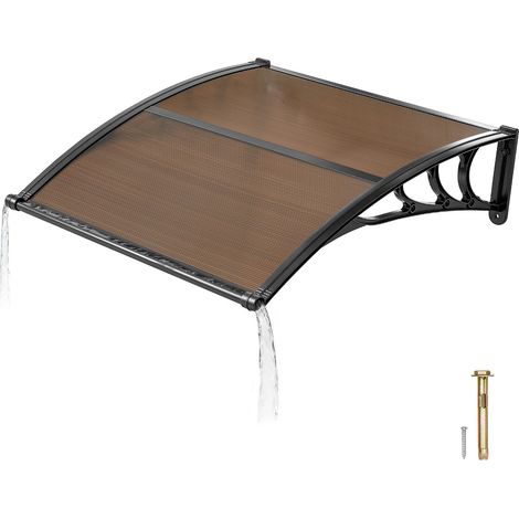 Türvordach aus Polycarbonat in Braun mit Wasserablauf und ABS-Trägern, ca. 96,5 x 101,6 cm für Hauseingang und Fenster im Außenbereich (1/5)