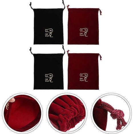 Ensemble de 4 pochettes de rangement pour sèche-cheveux de couleurs assorties, compatibles avec les voyages et dotées d'un cordon de serrage. (1/4)