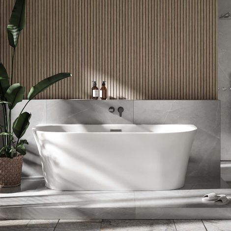 BERNSTEIN - Baignoire murale en acrylique sanitaire blanc brillant 170x80x57cm + Robinet sur pied 1521