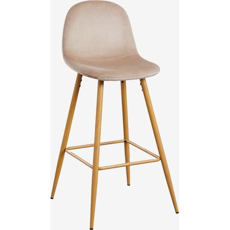 Pack de 2 taburetes altos en terciopelo Glamm SKLUM        Marrón Trigo Madera Natural    