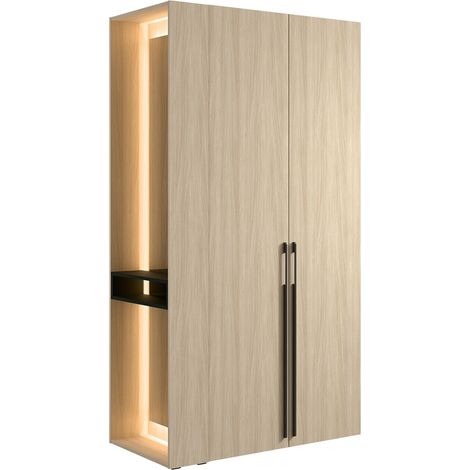 Armario diseño SORIA 204 cm roble y negro con espejo LED, nicho y estantes - 2 puertas batientes (1/5)