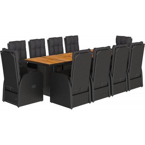 Set da Pranzo da Giardino 11 pz con Cuscini in Polyrattan Nero vidaXL (1/5)