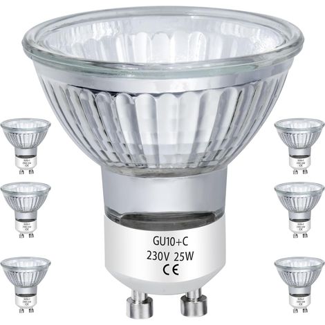 Ampoules Halogènes GU10 25W - Lot de 6 - Verre MR16 - Dimmable Blanc Chaud - Éclairage Intérieur et Hotte - 230V (1/5)