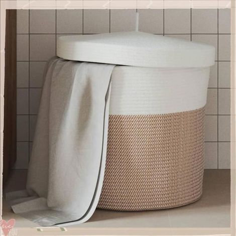 358500 Panier de rangement et couvercle marron et blanc 40x35cm coton (1/5)