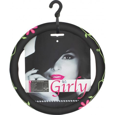 Couvre volant Flower Power - 38cm - Noir (1/2)