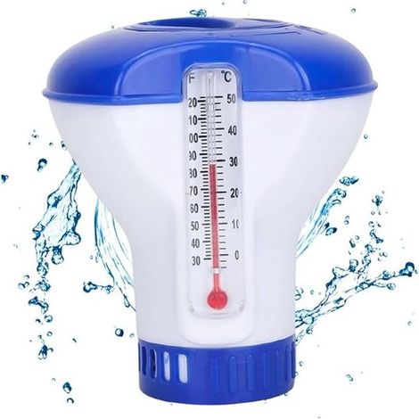 Distributeur de chlore flottant avec thermomètre, bleu, pour un dosage uniforme dans les piscines, spas, jacuzzis et pour l'entretien de l'eau-AquaForge (1/5)